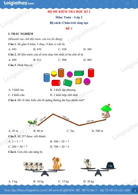 Tổng hợp 20 đề thi học kì 2 Toán 2 Chân trời sáng tạo có đáp án